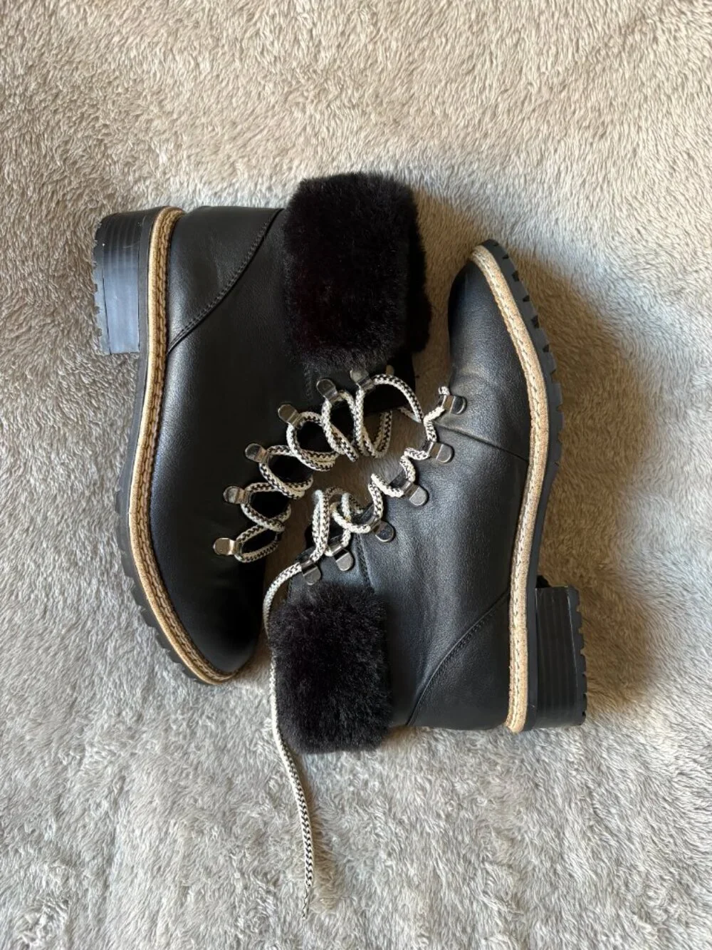 Express Black Faux Leather Faux Fur Trim Lace-Up Ankle Boots Size 9
